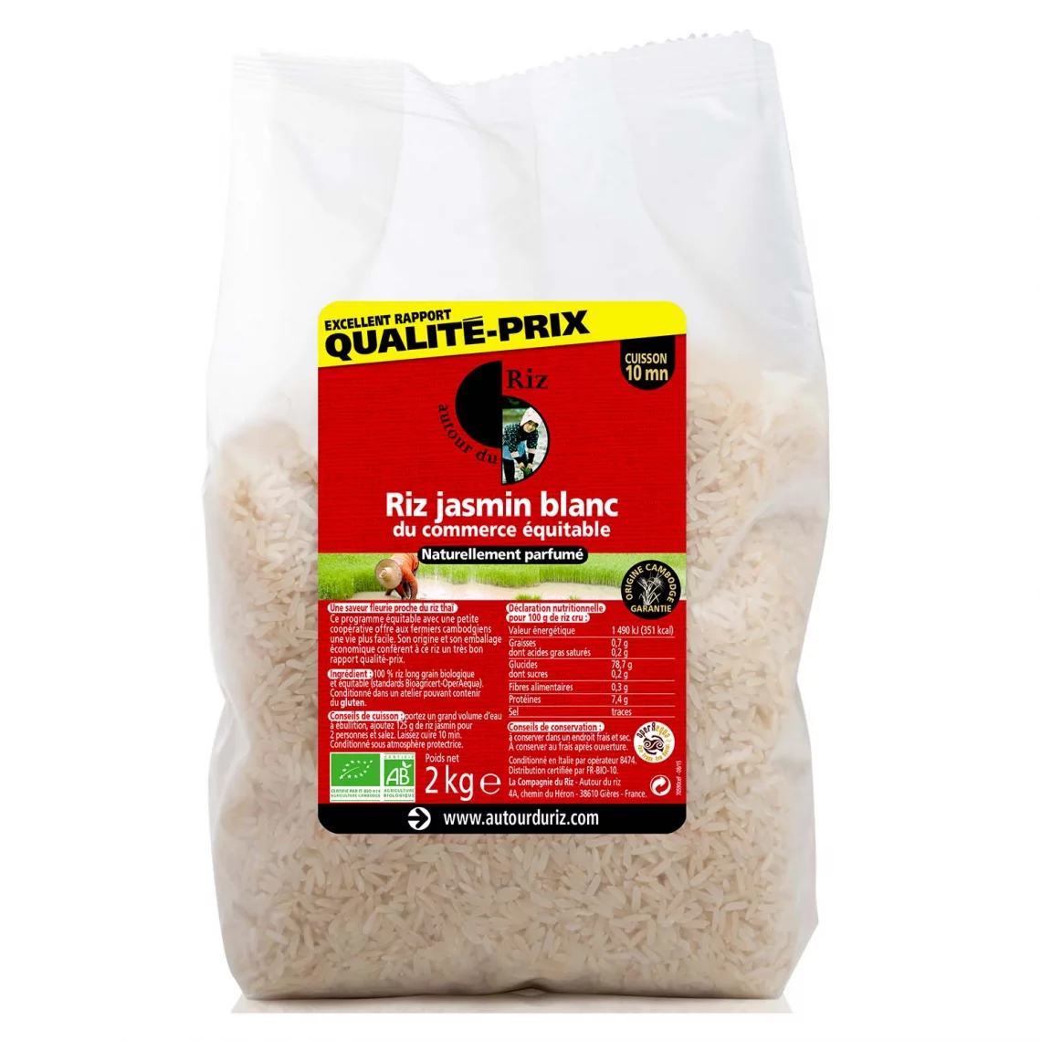 Riz Jasmin Blanc 2KG Autour du Riz