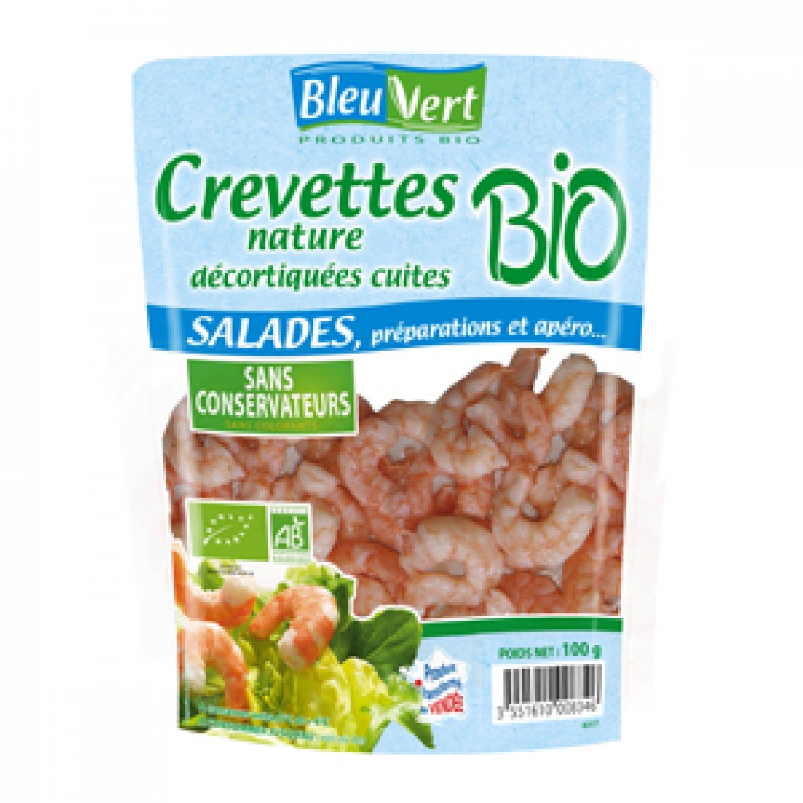 Crevettes Natures Décortiquées - 100G - Bleu Vert