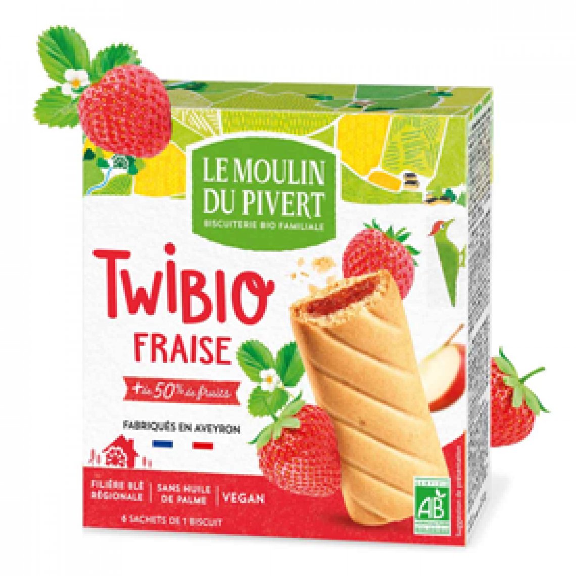 Biscuits Twibio Fourré Fraise 150G Moulin du Pivert