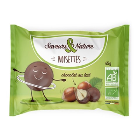 Noisettes toastées enrobées de chocolat au lait 10X45 g Saveurs & Nature