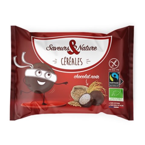 Billes de céréales enrobées de chocolat noir 10X45 g Saveurs & Nature