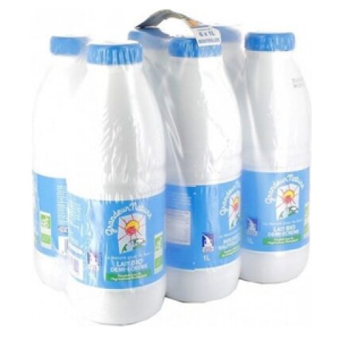 Lait Demi-écrémé pack de 6 x 1 litre Grandeur Nature