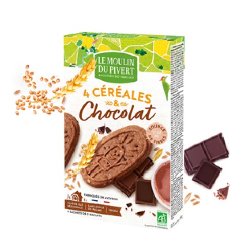 Biscuits 4 Céréales Chocolat 190G Moulin du Pivert