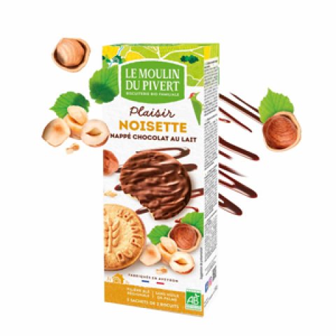 Biscuits Plaisir Noisette Chocolat Lait 130G Moulin du Pivert