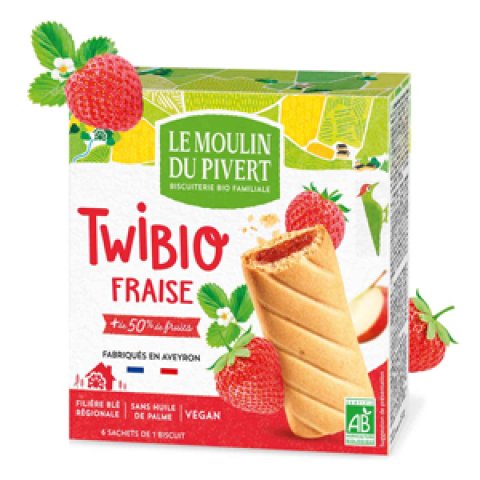 Biscuits Twibio Fourré Fraise 150G Moulin du Pivert
